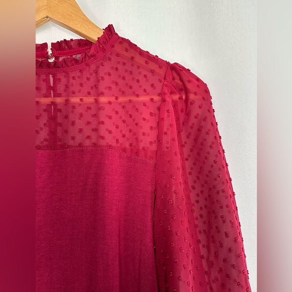 SUZY SHIER Wine Red High Neck Blouse - Picture 3 of 5